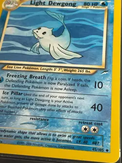 Pokemon '087 Dewgong 45/105 Light Neo Uncommon Vintage GAMEFREAK 2000 NM - Image 1