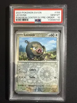PSA 10 GEM MINT Lechonk Pokemon Center SV Pre-Order 2023 Reverse Holo 155/198 - Image 1
