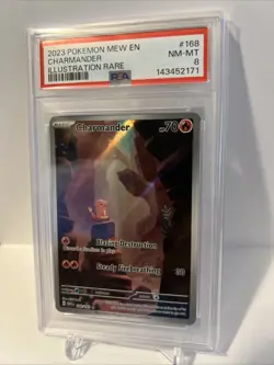 2023 Pokemon Mew en Charmander #168 Illustration Rare PSA 8 - Image 3