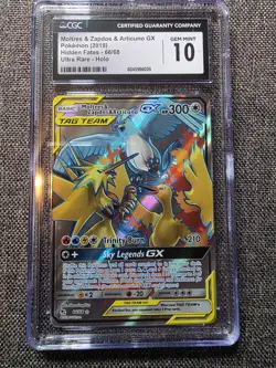2019 Pokemon Moltres Zapdos Articuno GX Hidden Fates Tag Team Ultra Rare CGC 10 - Image 1
