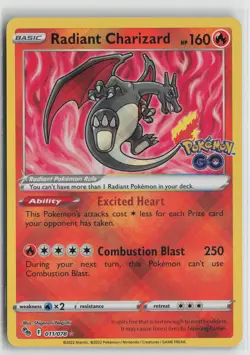 Radiant Charizard 011/078 Radiant Rare Pokemon GO Pokemon NM - Image 1