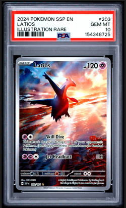 Latios PSA 10 Pokemon 2024 S&V Surging Sparks #203 Full Art Illustration Rare - Image 1