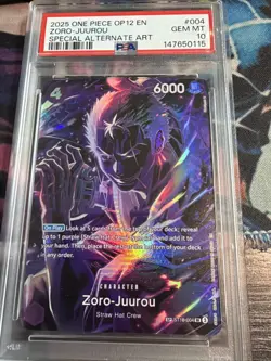2025 ONE PIECE ST18-004 ZORO JUUROU OP12 LEGACY OF THE MASTER SP PSA 10 GEM MINT - Image 1