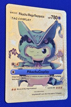 Pikachu Mega Rayquaza Pokemon Card Tag Cosplay Metal Gold Foil Fan Art Gold Card - Image 2