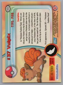 Vulpix Foil TOPPS Series 1 Blue Logo #37 Pokemon Card TCG NM/MINT (Pack Fresh) - Image 2