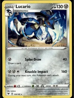 Lucario Rare SWSH04: Vivid Voltage 120/185 Metal Pokemon Card - Image 1