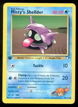 Misty's Shellder Gym Heroes 89/132 Regular 1st Edition Common Pokemon Card WOTC - Image 1