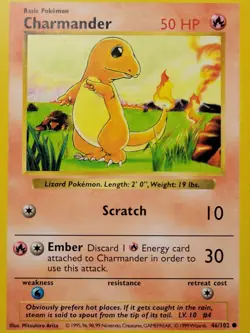 Charmander 46/102 Base Set 1999 WOTC Pokemon Card LP Vintage - Image 1