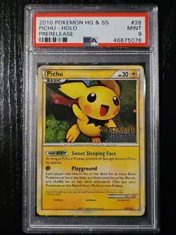 2010 Pokemon Heart Gold Soul Silver Pichu Prerelease Holo Stamped PSA 9 Mint - Image 1