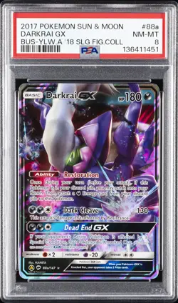 2017 POKEMON SUN & MOON BURNING SHADOWS #88A DARKRAI GX PSA 8 - Image 1