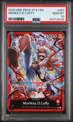 One Piece - ST21-EX Gear 5 Monkey.D.Luffy Red Leader Alt Art ST21-001 PSA 10 - Image 1