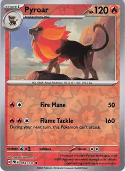 Pokemon Pyroar 016/131 Non-Holo Common Near Mint TCG Card - Image 1