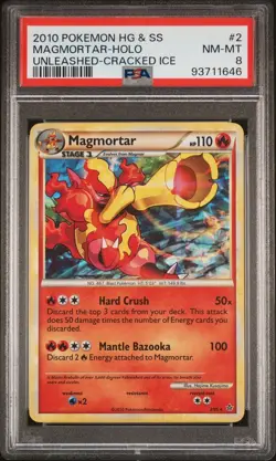 PSA 8 NM-MT Pokemon Magmortar Unleashed Cracked Iced Holo 2/95 - Image 1