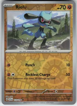 Riolu 113/198 Common Scarlet & Violet Pokemon Reverse Holo Near Mint - Image 1