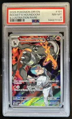 2025 Pokemon DRI Team Rocket's Houndoom Illustration Rare #191/182 PSA 8 - Image 1