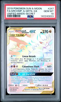 2019 POKEMON SUN & MOON UNIFIED MINDS FULL ART/GARCHOMP & GIRATINA GX PSA 10 - Image 1
