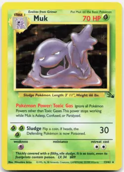 Pokemon TCG Muk (13) Fossil Holo Rare 13/62 Unlimited Holo - Image 1