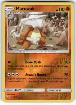 Marowak SM - Unbroken Bonds Reverse Holo Rare Pokemon Near Mint or Better - Image 1