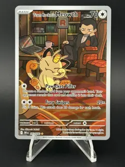 Team Rocket's Meowth 203/182 Illustration Rare Destined Rivals Pokemon - Image 1