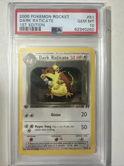 Pokemon PSA 10 1st Edition Dark Raticate 51/82 Team Rocket - Image 1