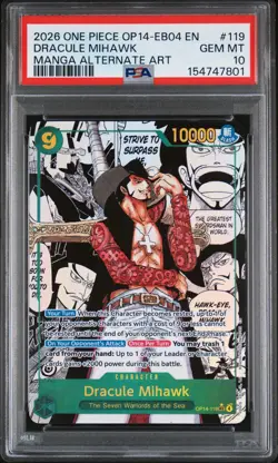 2026 One Piece Azure Sea's Seven Dracule Mihawk Manga Alt Art #OP14-119 PSA 10 - Image 1