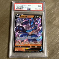2020 Pokemon SWSH Champion's Path Lucario V #027 PSA 9 MINT - Image 1
