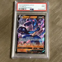 2020 Pokemon SWSH Champion's Path Lucario V #027 PSA 9 MINT - Image 5