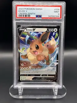 PSA 9 Pokemon TCG 2023 Sword & Shield Crown Zenith #108/159 Eevee V Holo - Image 1