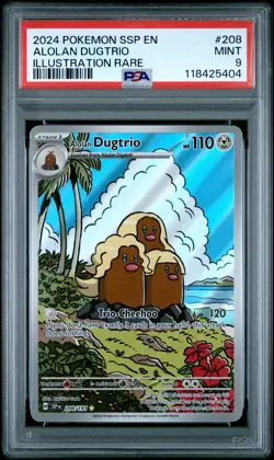 2024 POKEMON SSP EN-SURGING SPARKS ILLUSTRATION RARE #208 ALOLAN DUGTRIO PSA 9 - Image 1