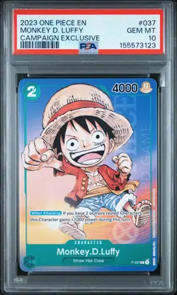 2023 One Piece Campaign Exclusive Monkey D. Luffy #P-037 Promo PSA 10 - Image 1