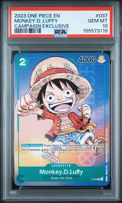 2023 One Piece Campaign Exclusive Monkey D. Luffy #P-037 Promo PSA 10 - Image 1