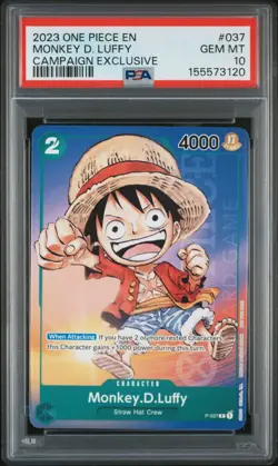 2023 One Piece Campaign Exclusive Monkey D. Luffy #P-037 Promo PSA 10 - Image 1