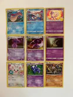 9x Pokemon Cards Lot Milotic Mew Mismagius Mimikyu Minccino Meowstic Meloetta - Image 1