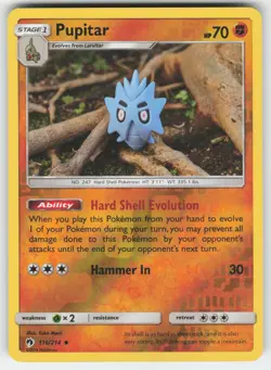 Pupitar 116/214 Uncommon Lost Thunder Pokemon Reverse Holo Near Mint - Image 1