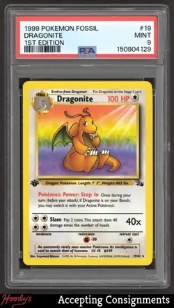 1999 Pokemon Fossil 1st Edition #19 Dragonite PSA 9 MINT - Image 1