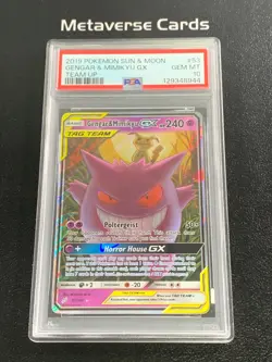 2019 Pokemon Sun & Moon Team Up Gengar & Mimikyu GX 53/181 PSA 10 - Image 1