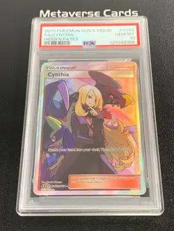 2019 Pokemon Sun & Moon Hidden Fates Cynthia Full Art SV82/SV94 PSA 10 - Image 1