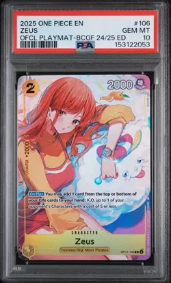 PSA 10 Zeus OP11-106 Official Playmat Bandai Card Games Fest 24/25 Edition - Image 1