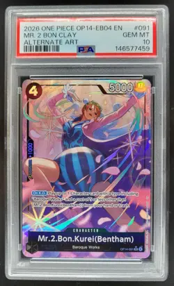 2026 ONE PIECE MR.2.BON.KUREI BENTHAM ALT ART OP14-091 PSA 10 JP2 - Image 1