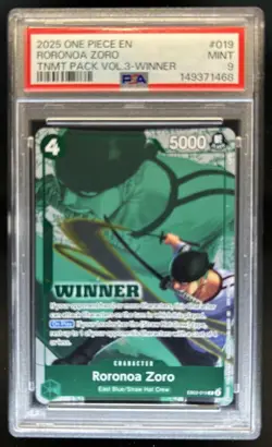 2025 One Piece Tournament Pack Vol 3 Winner Roronoa Zoro #EB02-019 PSA 9 - Image 1