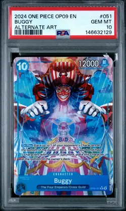 2024 ONE PIECE OP09-EMPERORS IN THE NEW WORLD ALTERNATE ART #051 BUGGY PSA 10 - Image 1
