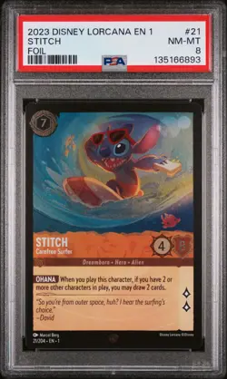 2023 DISNEY LORCANA EN 1-THE FIRST CHAPTER FOIL STITCH - CAREFREE SURFER PSA 8 - Image 1