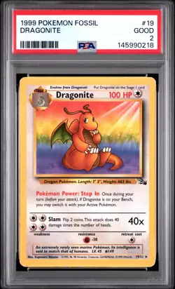 1999 POKEMON FOSSIL #19 DRAGONITE PSA 2 - Image 1