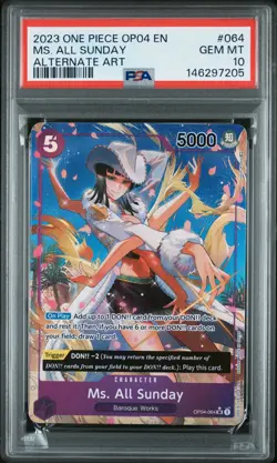 2023 ONE PIECE OP04-KINGDOMS OF INTRIGUE ALTERNATE ART MS. ALL SUNDAY PSA 10 - Image 1