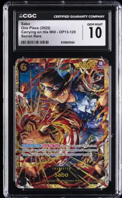 2025 ONE PIECE - CARRYING ON HIS WILL SECRET RARE #OP13-120 SABO CGC 10 GEM MINT - Image 1