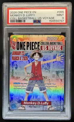 2026 One Piece X College Basketball Promo Monkey D Luffy #P-055 PSA 9 - Image 1