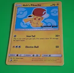 Pokemon Ash's Pikachu SM113 Sun & Moon Promo Card 2017 Basic English Holo - Image 1