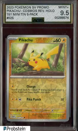 2023 Pokemon SV Promo Cosmos Reverse Holo 151 Mini Tin 5-Pack Pikachu AGS 9.5 - Image 1