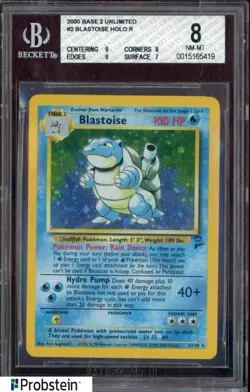 2000 Pokemon Base 2 Unlimited #2 Blastoise Holo BGS 8 NM-MT - Image 1