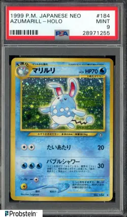 1999 Pokemon Japanese Neo Azumarill - Holo #184 PSA 9 MINT - Image 1